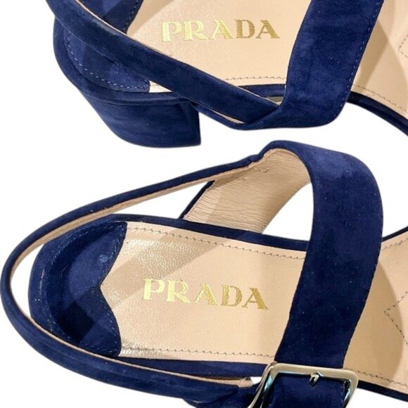 Prada NAVY Suede Platform Sandals NEW with COA - Picture 4 of 17